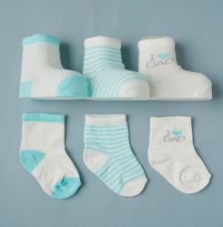 Носочки для новорожденных Little Star I Love Dad голубой+крем 3 пары 5-7 см