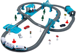 Большая игрушечная железная дорога Givito Мой город, 104 предмета на батарейках со светом и звуком синяя