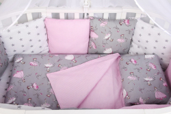 Бортик в кроватку 12 предметов AmaroBaby Мечта серый, розовый, поплин/бязь