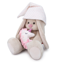 Игрушка мягконабивная Зайка Ми с розовой подушкой - единорогом, 18 см