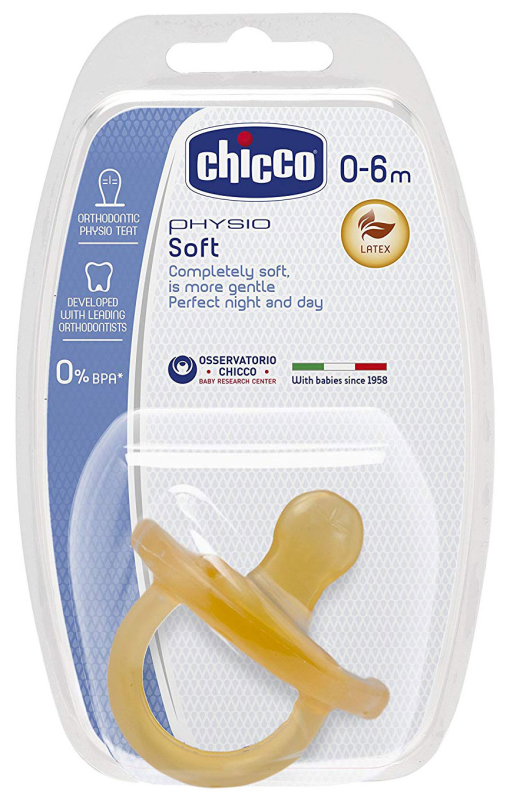 Пустышка латексная ортодонтическая Chicco Physio Soft (0-6 мес)